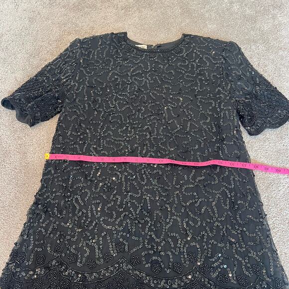 Vintage Brilliante‎ by J.A. Silk Beaded Formal Dress Black Sequins Size Small - Picture 5 of 11